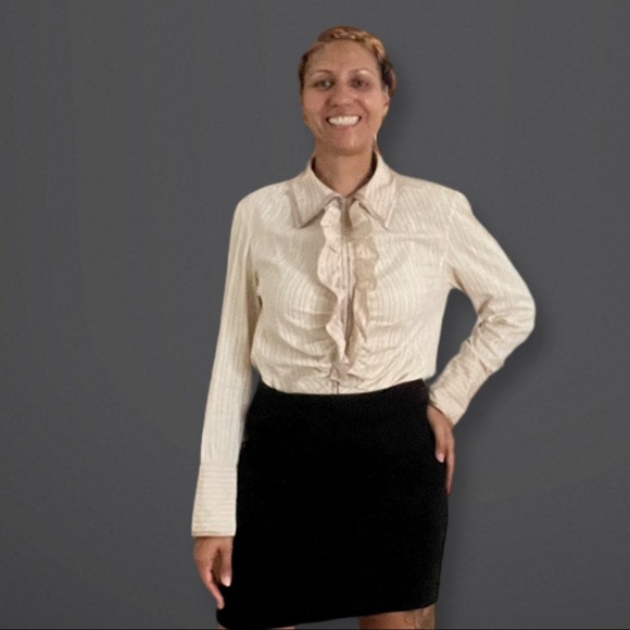 VTG  Pinstripe brown ruffle front hook and loop closing silk edge Ham detail - Picture 3 of 15